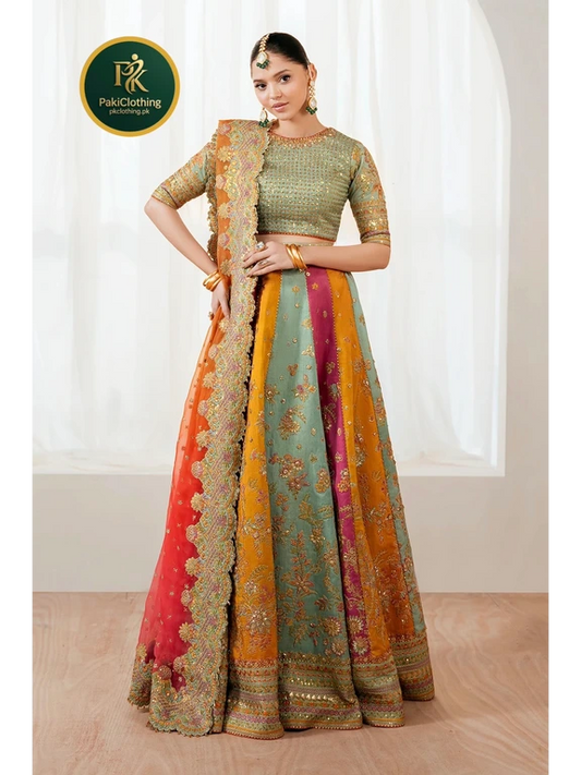 Baroque Luxury Raw Silk Embroidered Hand Embellished Semi Stitch Frock - Maxi