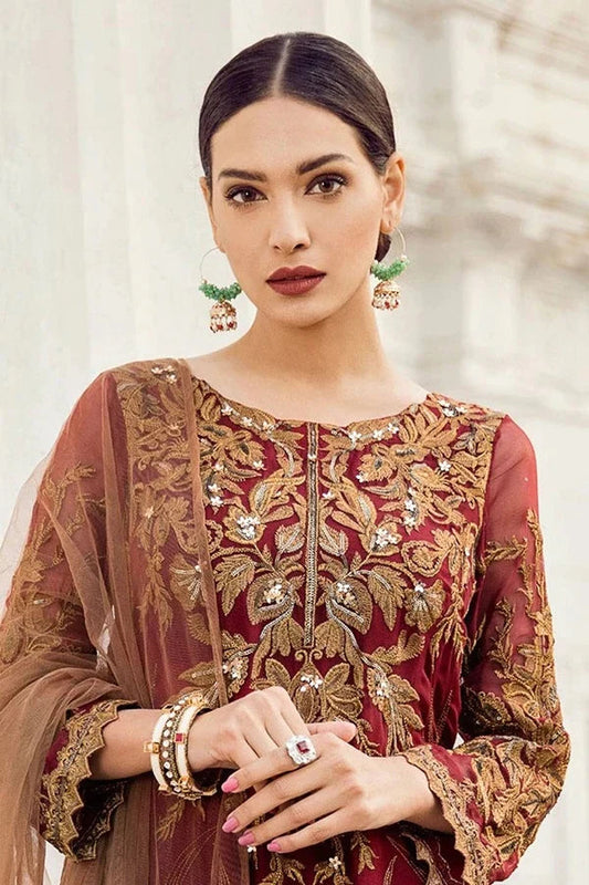 Iznik Mehroon Chiffon Dress