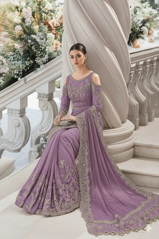 Net Embroidered Saree | Maria B. Hand Embellished Saree Collection