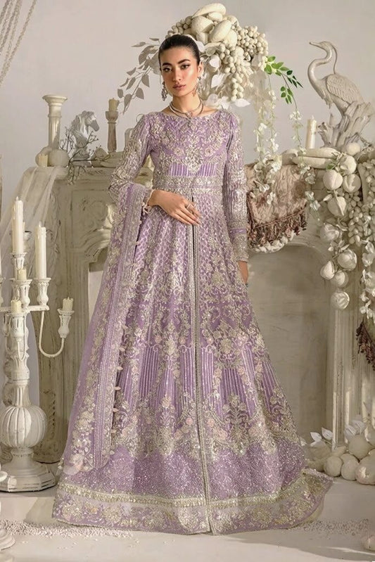 Elaf Purple Organza Hand Made Crystal Work Bridal Frock - Maxi
