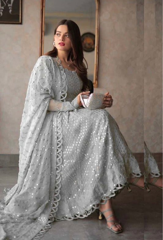 Asim Jofa 9MM Grey Chiffon Frock