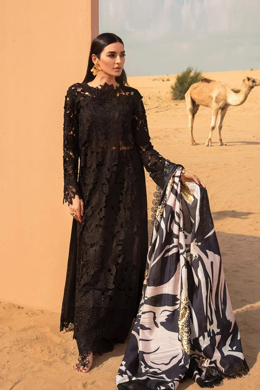 RangRasiya Black Laser Cutwork Lawn Chickenkari Dress