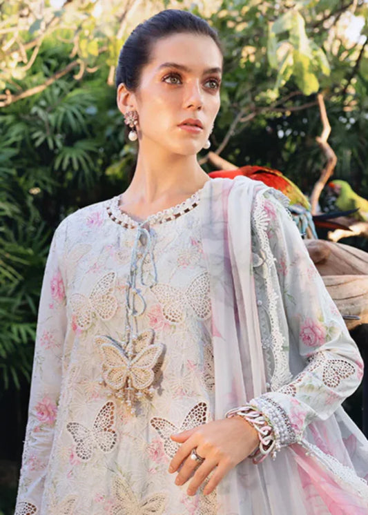 Maria B Laser Butterfly Embroidered Lawn Sky Blue Dress