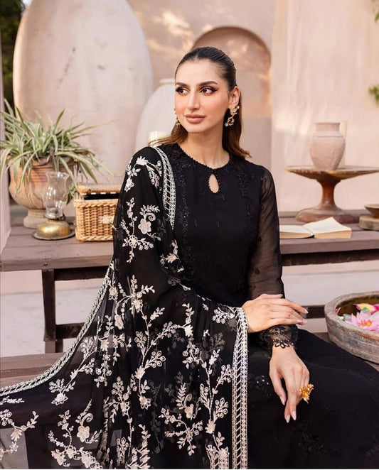 Azure Formal Embroidered 3Pc Chiffon Dress