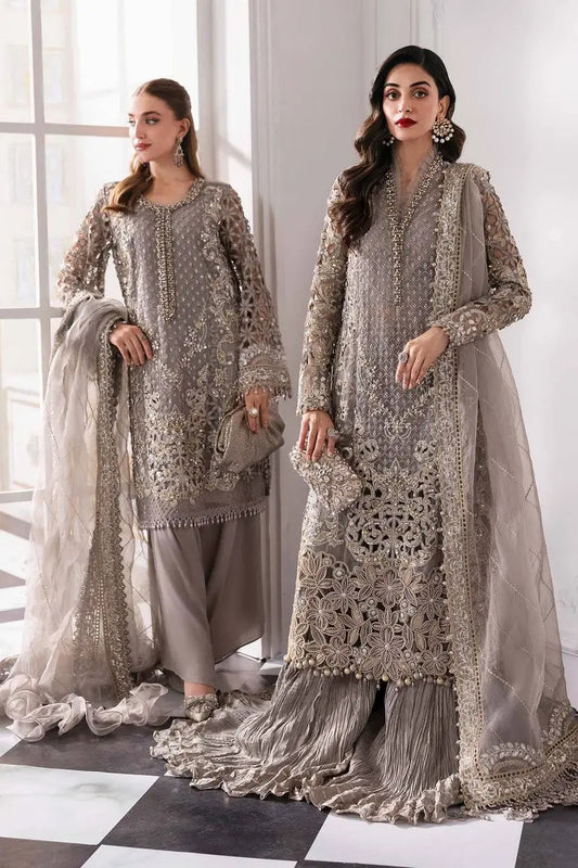 Maria B Hand Embellished Chiffon Gharara Dress