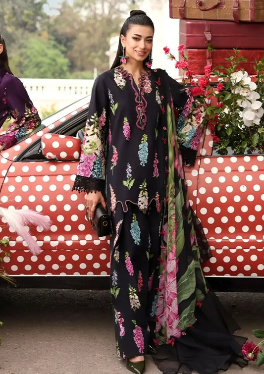 Side angle pose showing sleeve detail and drape of Maria B Mprints lawn dress by pkclothing.pk⁠