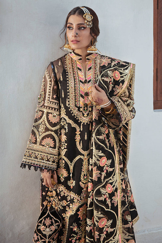 Mohsin Naveed Ranjha Organza Embroidered Zarlish Malhaar Gharara | Unstitched