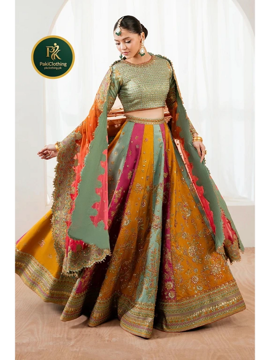 Baroque Luxury Raw Silk Embroidered Hand Embellished Semi Stitch Frock - Maxi