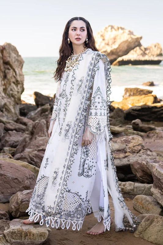 Qalamkar White Chickenkari Lawn Dress