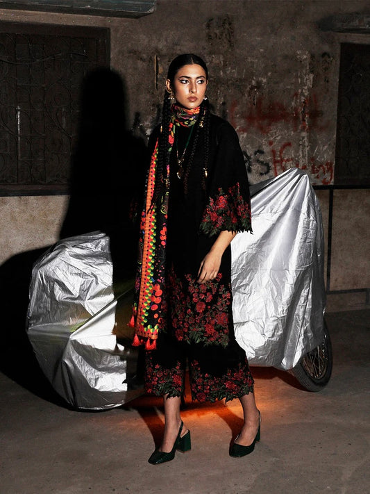 JUGNU STELLAR CHIKANKARI LUXURY EMBROIDERED LAWN 3 PIECE DRESS