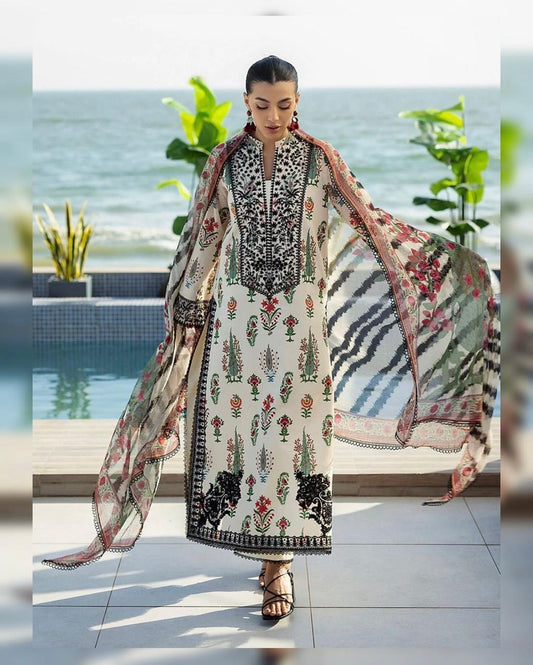 Cross Stitch 3Pc Digital Shamooz Silk Dress
