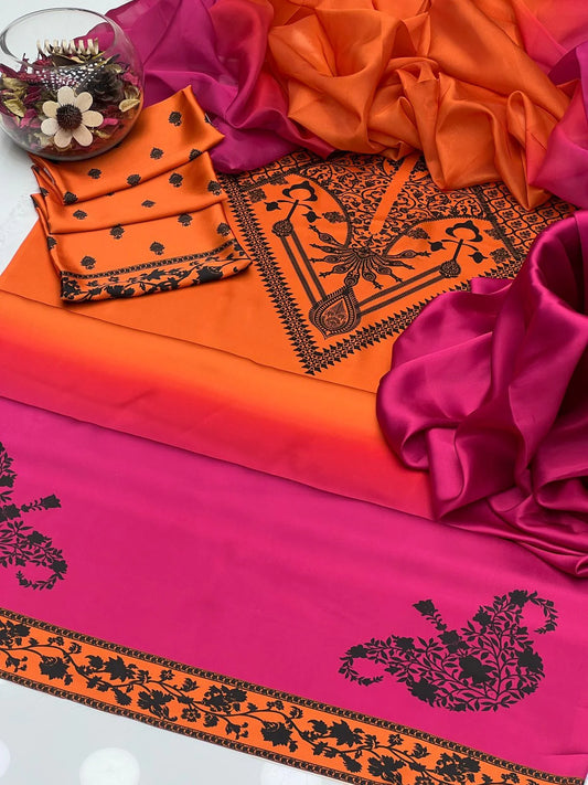 Lulusar 3 Piece Digital Shamooz Silk Dress