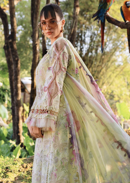 Maria B Laser Butterfly Embroidered Lawn yellow Dress