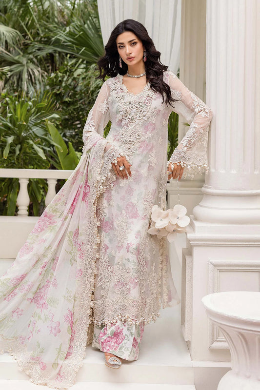 Maria Bridal Embroidered Chiffon Dress with Printed Silk Inner Dress
