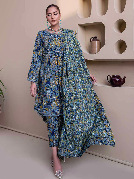 Ziva Blue Digital Printed Swiss Lawn Dress