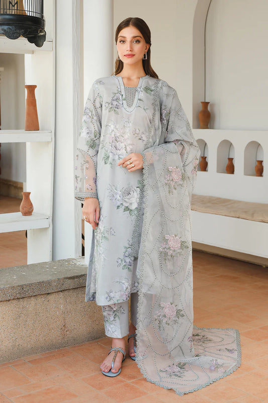Baroque 3Pc Embroidered Lawn Dress with Organza Dupatta