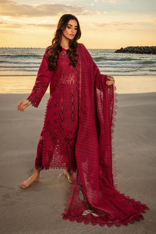Qalamkar Red Luxury Chickenkari Lawn Dress