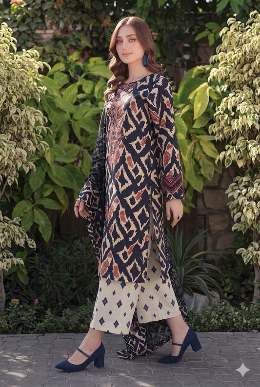 Baroque Black 3Pc Embroidered Lawn Dress
