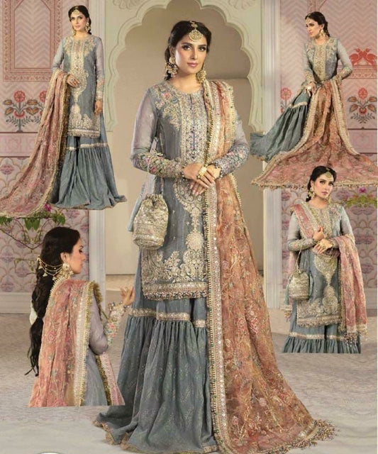 Maria B Hand Embellishment Net Gharara | Unstitched