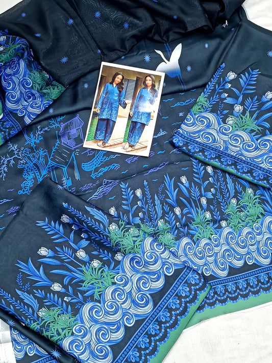 Lulusar 3 Piece Digital Shamooz Silk Dress
