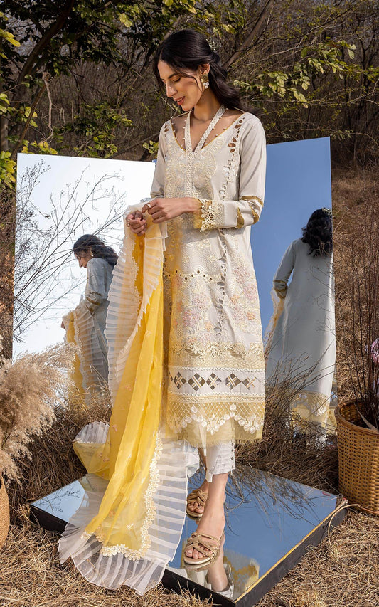 Asifa & Nabeel White Chickenkari Lawn Dress