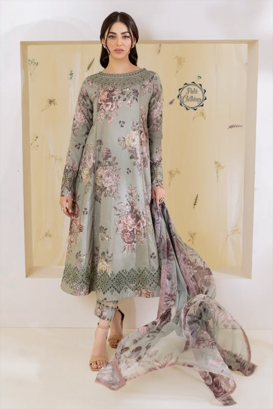 Iznik Green Embroidered Lawn Suit