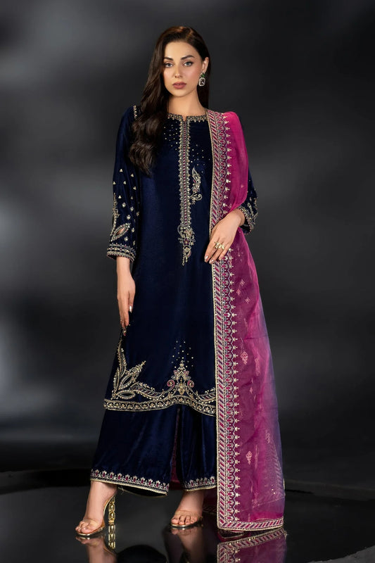 Naqshi Navy Blue Velvet Replica Dress