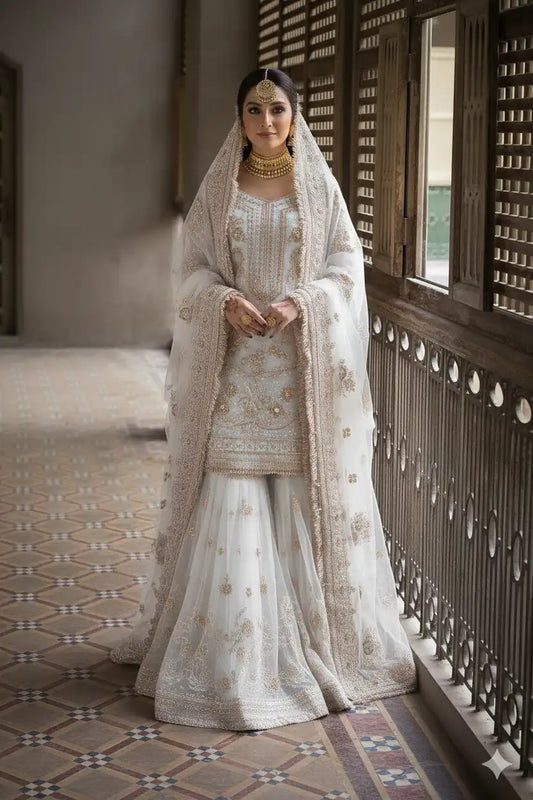 Erum Khan Premium Adda Work 4Pcs Bridal Gharara
