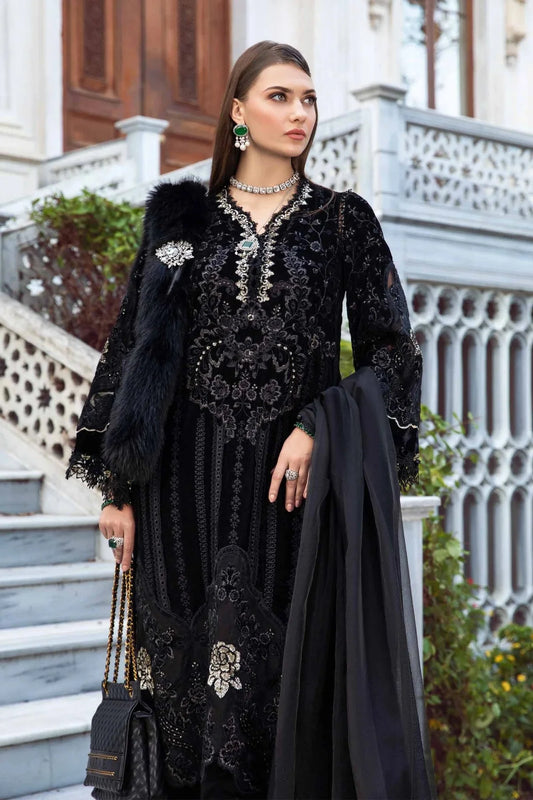 Maria B 3Pcs Black Embroidered Velvet Dress