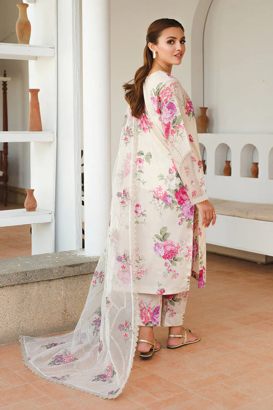 Baroque 3Pc Embroidered Lawn Dress with Organza Dupatta