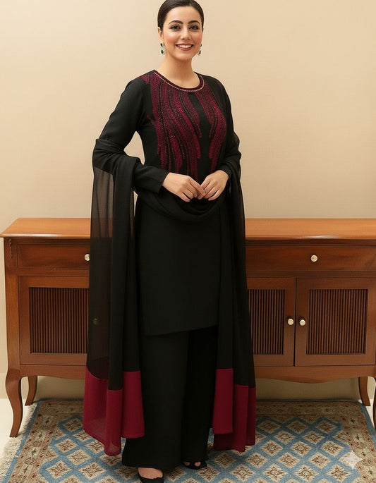Lulusar Black Hand Embellished Silk Dress