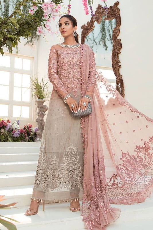 Maria B 3Pcs Embroidered Chiffon Dress