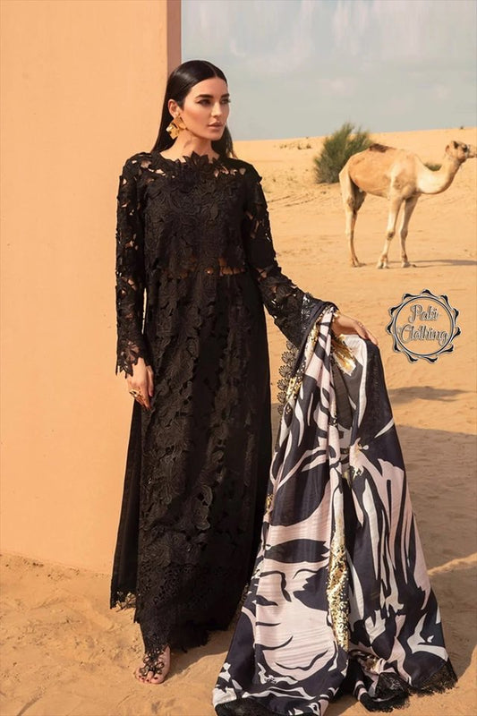 RangRasiya Black Lawn Chickenkari Dress