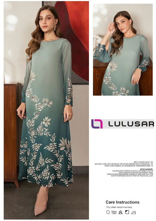 Lulusar 3Pcs Digital Shamooz Silk Hand Emellished Dress | Unstitched