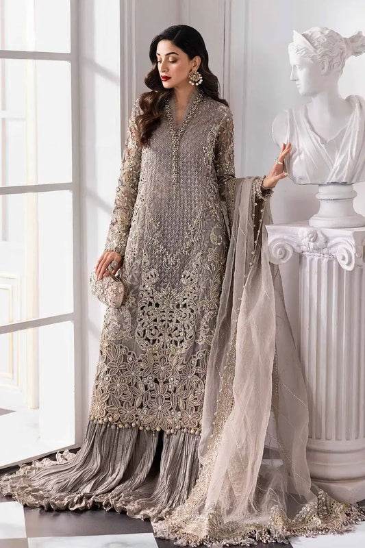 Maria B Hand Embellished Chiffon Gharara Dress