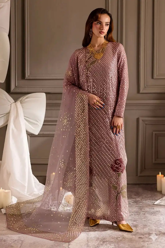 Nureh Luxury Mauve Chiffon Sequence Embroidered Dress
