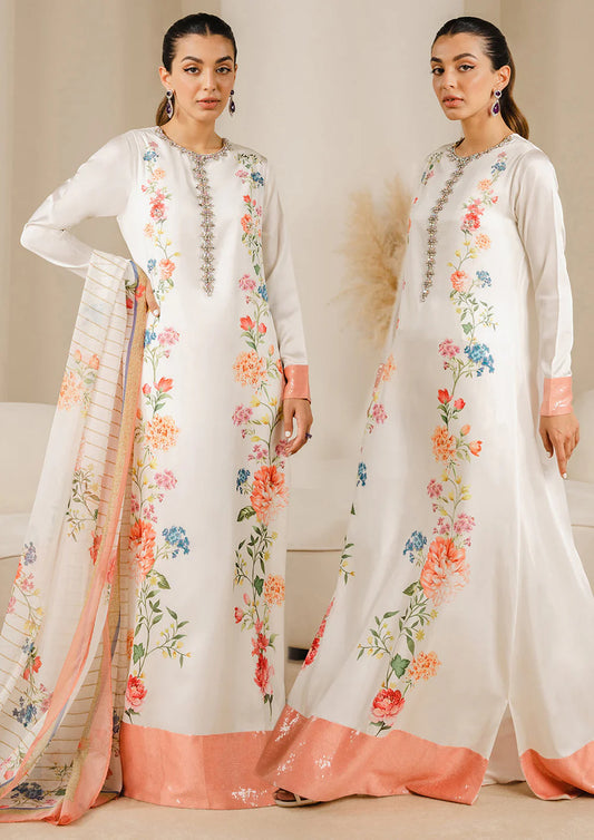 Lulusar 3Pcs Hand Embellishment White Silk Dress