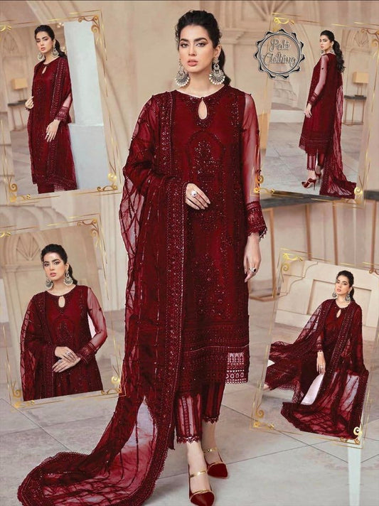 Mushq 3Pcs Net Hand Embellishment & Embroidered Dress