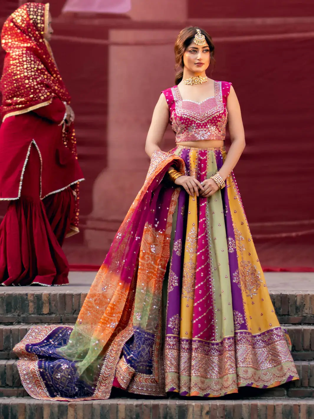 Bin Ilyas Multicolor Bridal Raw Silk Frock - Maxi