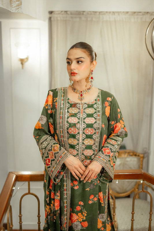 Aneelas Silk Embroidered Unstitched 3 Pcs Dress