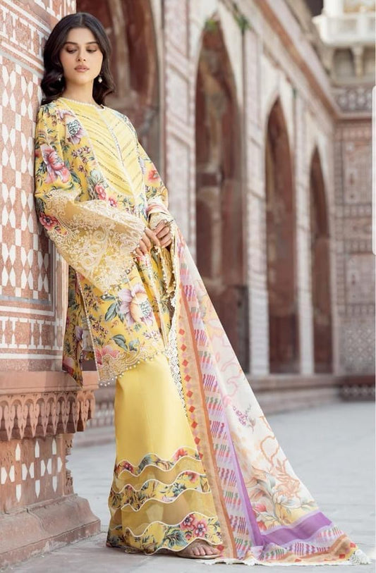 Binilyas Yellow Naqsh Naaz Lawn Embroidered Suit 002A