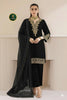 Baroque Velvet Hand Embellished 3Pc Dress - Black