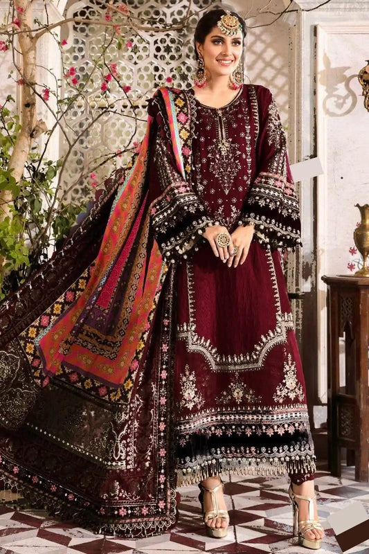 Maria B Mahroon Chiffon Dress Digital Silk Dupatta