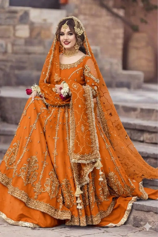 Aiman Khan Orange Frock Standing Pose