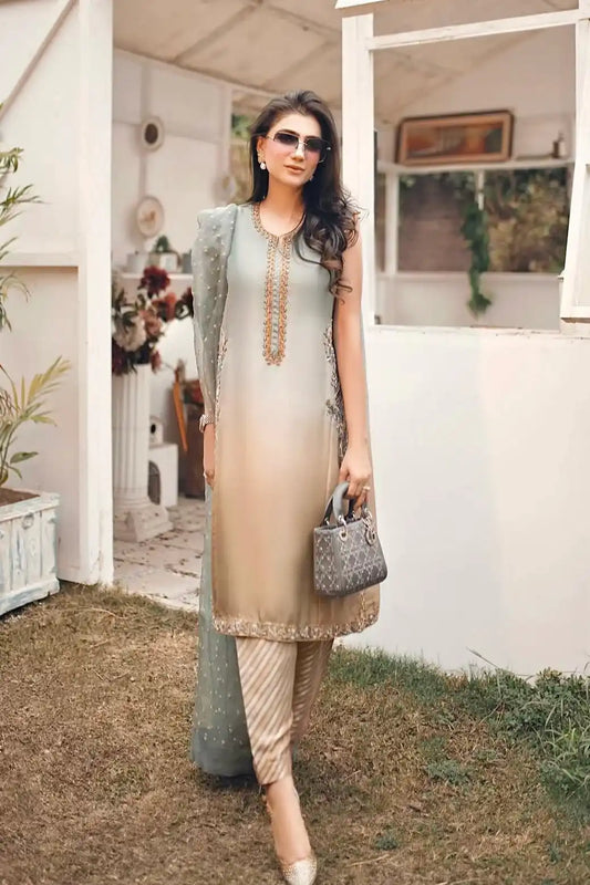 Lulusar Tie N Die Formal Silk Wear Hand Embellished Dress