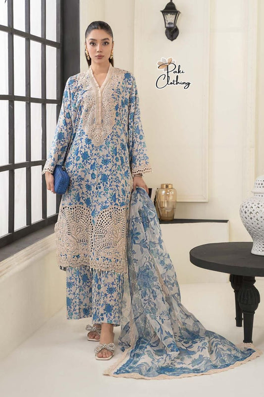 Maria B Blue Embroidered Lawn Dress