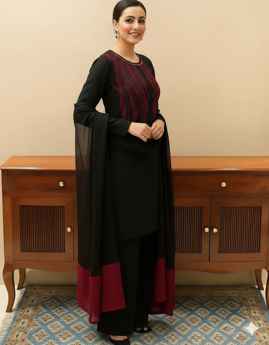 Lulusar Black Hand Embellished Silk Dress