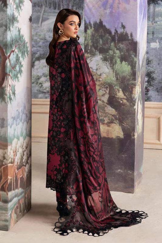 Ramsha Black Red Chiffon Dupatta Lawn Emb Summer Dress