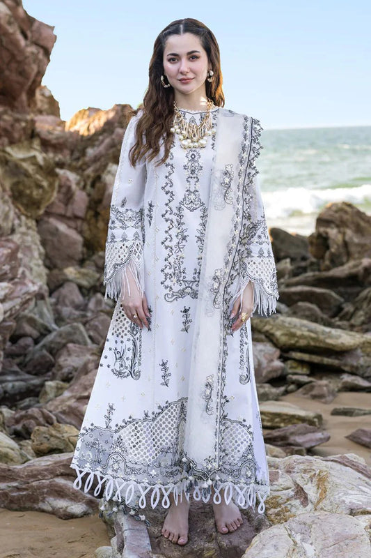 Qalamkar White Chickenkari Lawn Dress