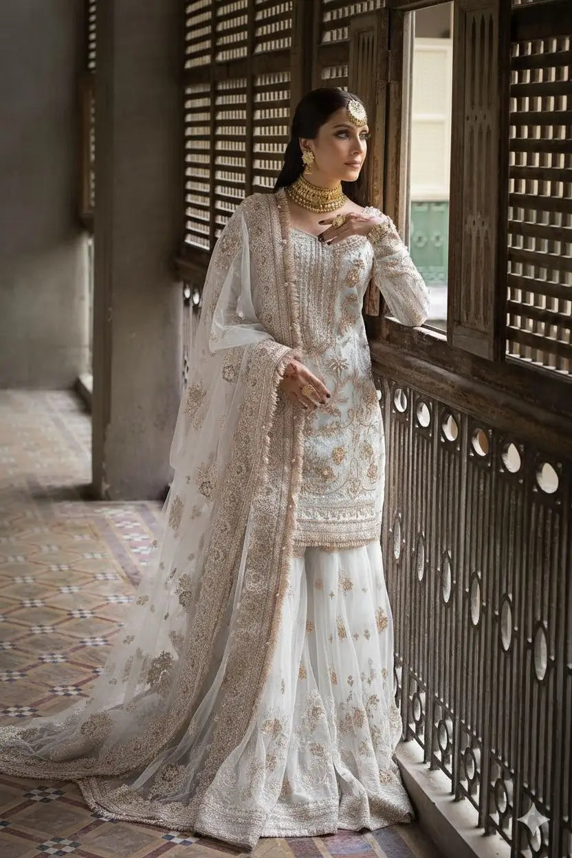 Erum khan White Net Gharara wear by ayeza Khan Model